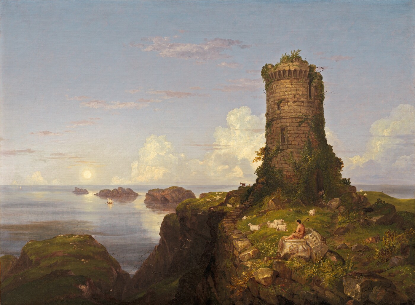 Thomas Cole, Italian Coast Scene with Ruined Tower