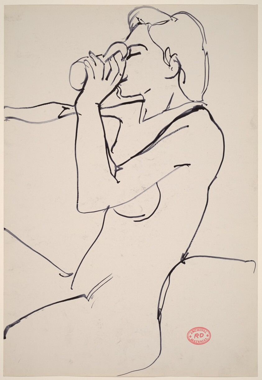 Untitled [female nude seated and drinking]