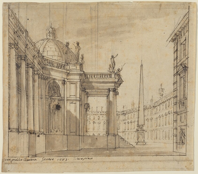 Stage Design: A Piazza with a Domed Church and an Obelisk