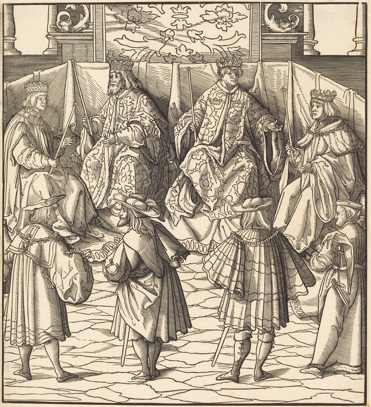 Assembly of Four Kings, in the foreground Four Men