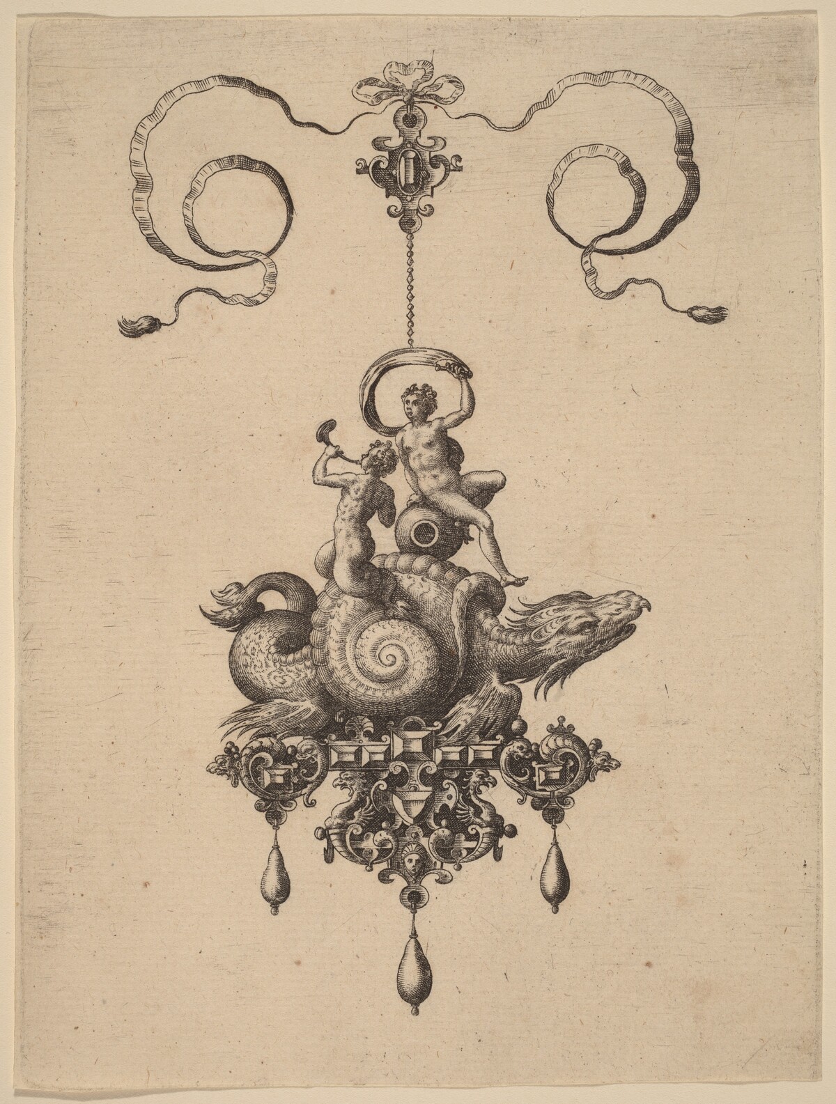 Design for a Pendant with a Sea-Monster in a Shell Carrying a Triton and a Woman with a Sail