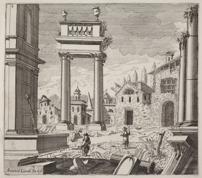 Architectural Fantasy with Classical Ruins and Vernacular Buildings