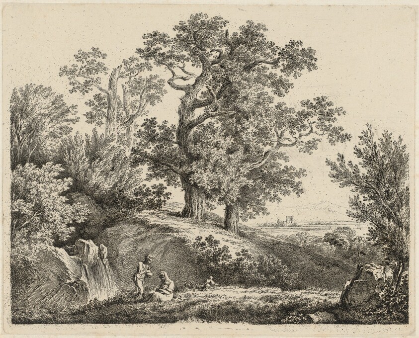 Landscape with a Waterfall and a Resting Family