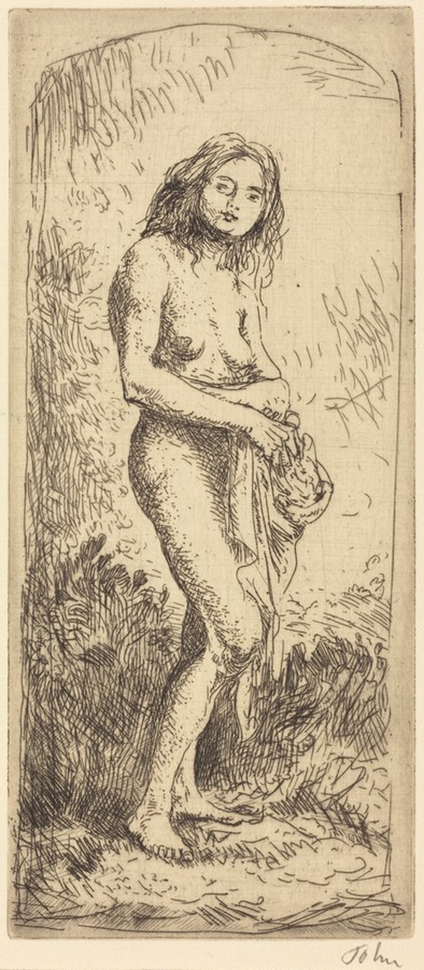 Nude Girl Standing, Looking Up