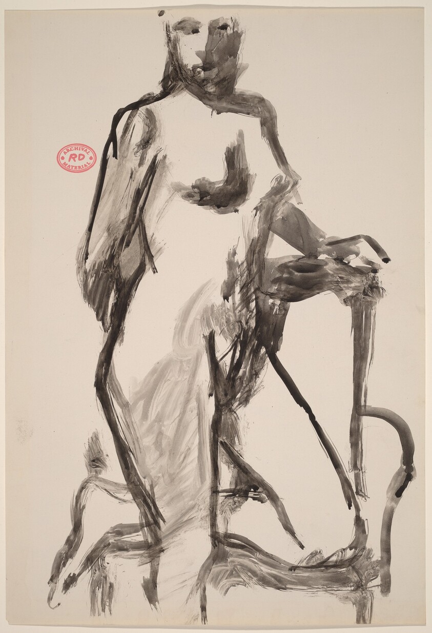 Untitled [standing nude resting her knee on a chair seat] [recto]