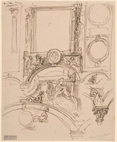 Architectural Details for a Wall Decoration with Empress Maria Theresia Embracing the Young Wolfgang Amadeus Mozart, Moritz von Schwind, c. 1864