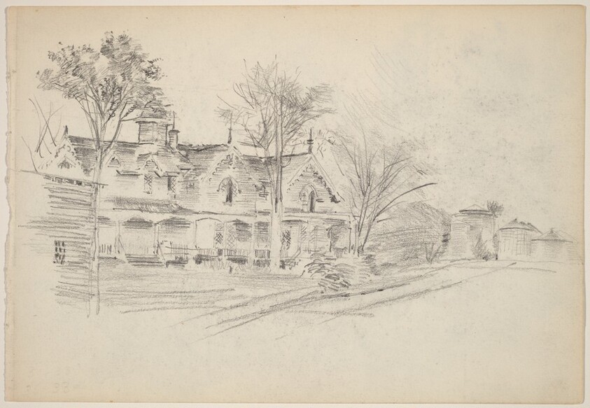 Hudson Valley Gingerbread Cottage and Landscape with House [recto]