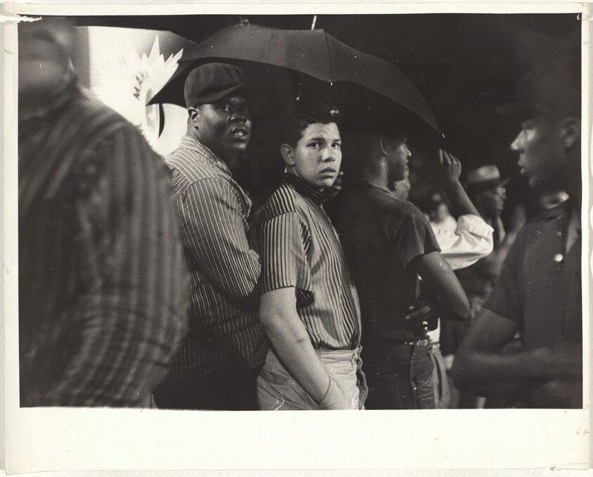 Youths in rain--Indianapolis