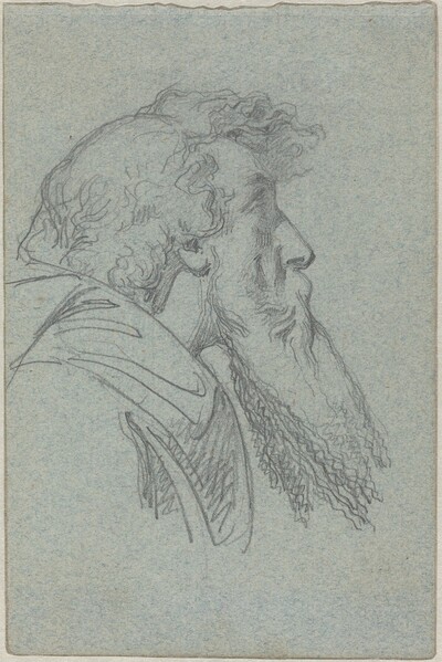 Bearded Man Looking Up / Cloaked Figure with Raised Arms