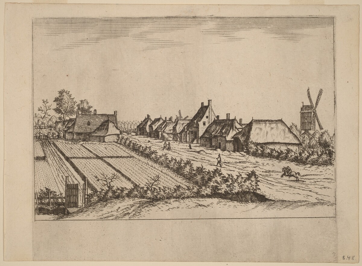 Fields and a Village Road with Post Mill
