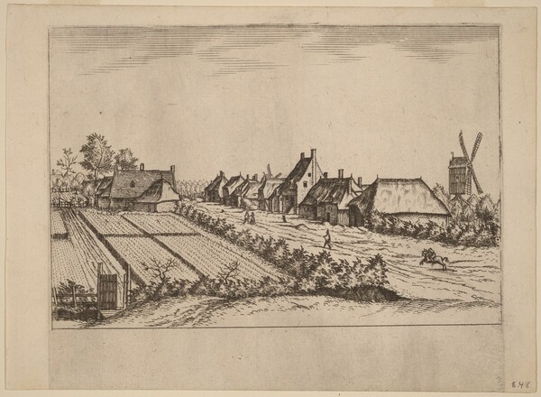 Fields and a Village Road with Post Mill