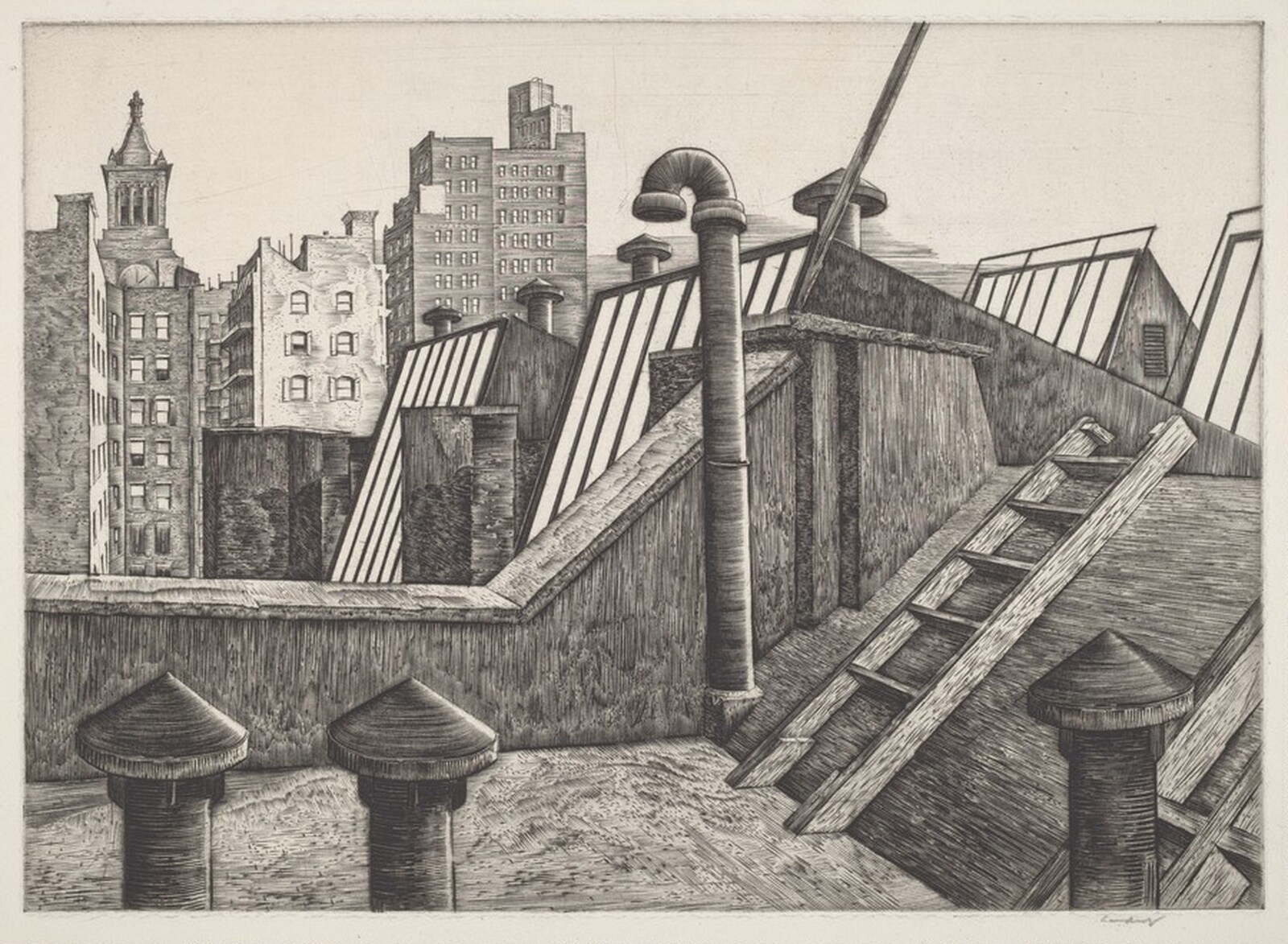 Rooftop with Ventilators, Armin Landeck, 1942