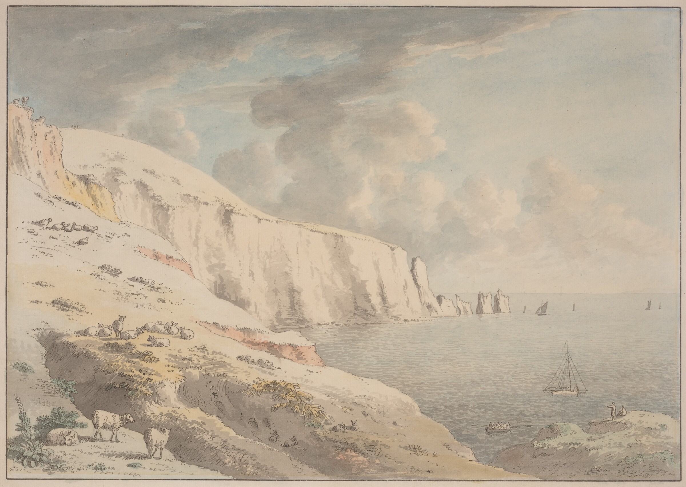 View of the Needles, and White Cliffs Taken from Allum Bay, Isle of Wight, Anthony Devis, 1772/1781
