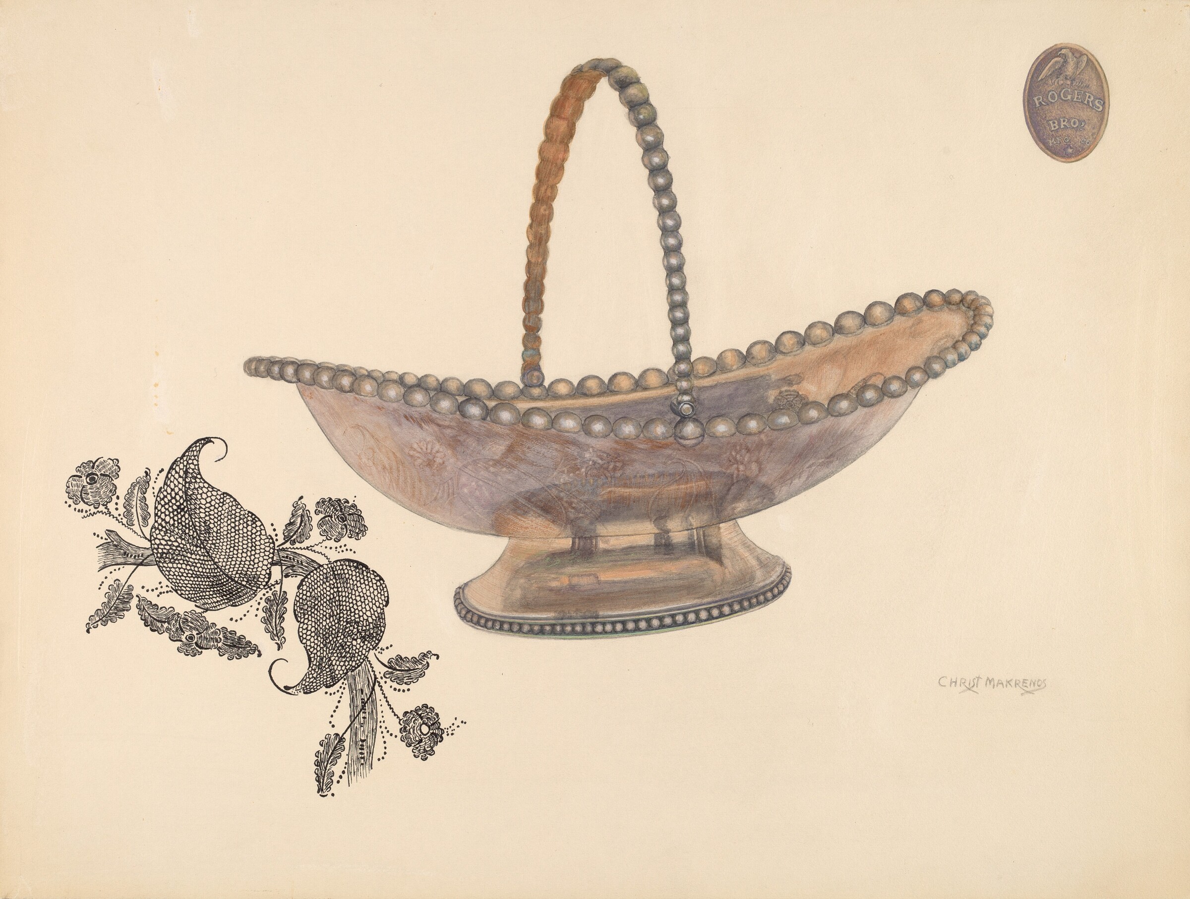 Silver Plate Bread Basket, Chris Makrenos, c. 1937