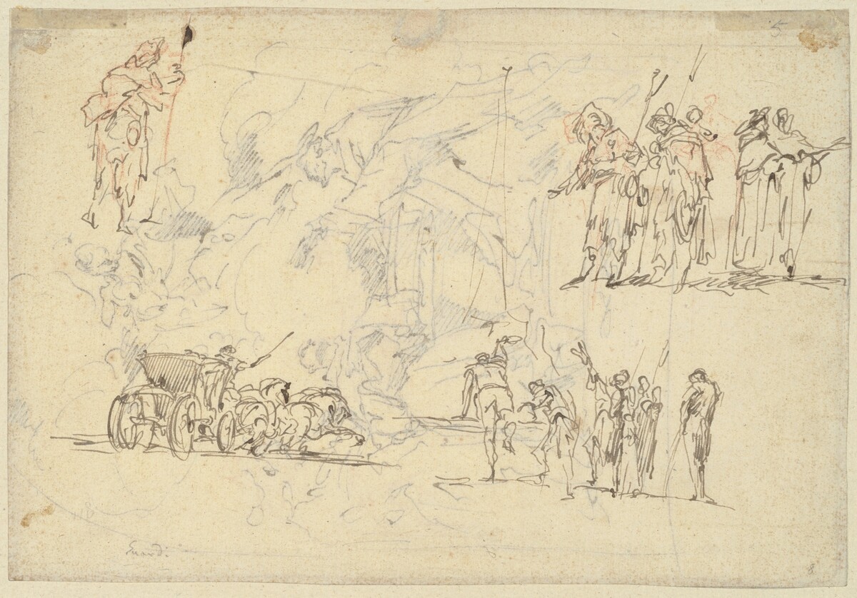 Figure Studies and a Horse-Drawn Carriage (recto)