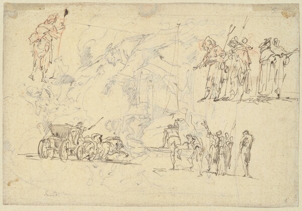 Figure Studies and a Horse-Drawn Carriage (recto)
