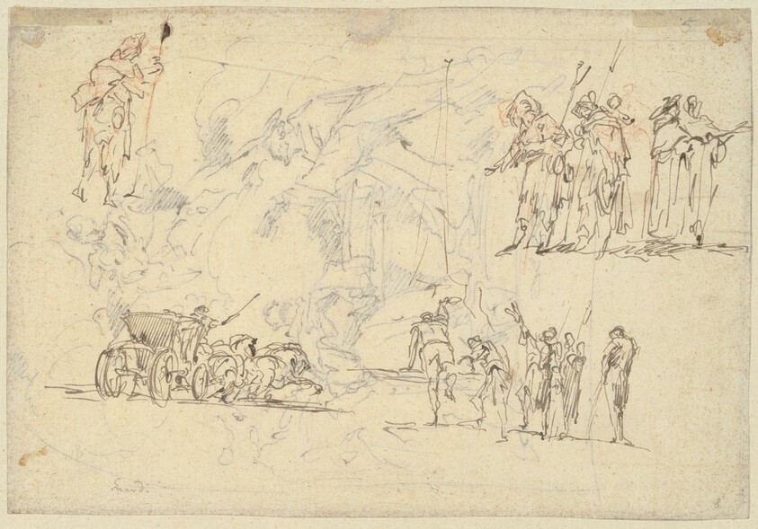 Figure Studies and a Horse-Drawn Carriage (recto)
