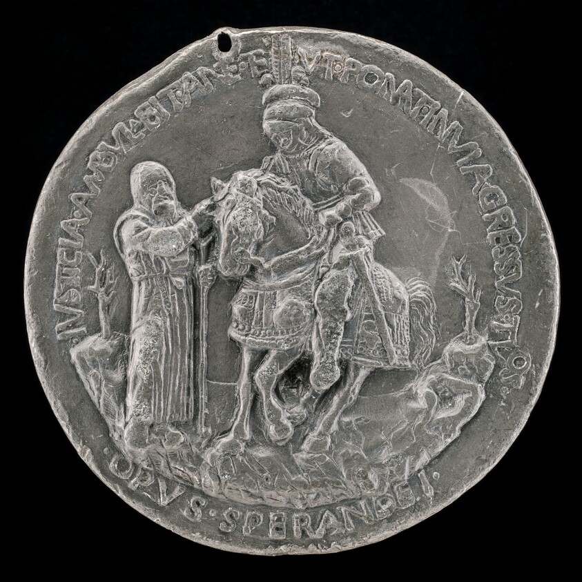 Niccolo da Correggio Riding a Horse, and a Friar [reverse]