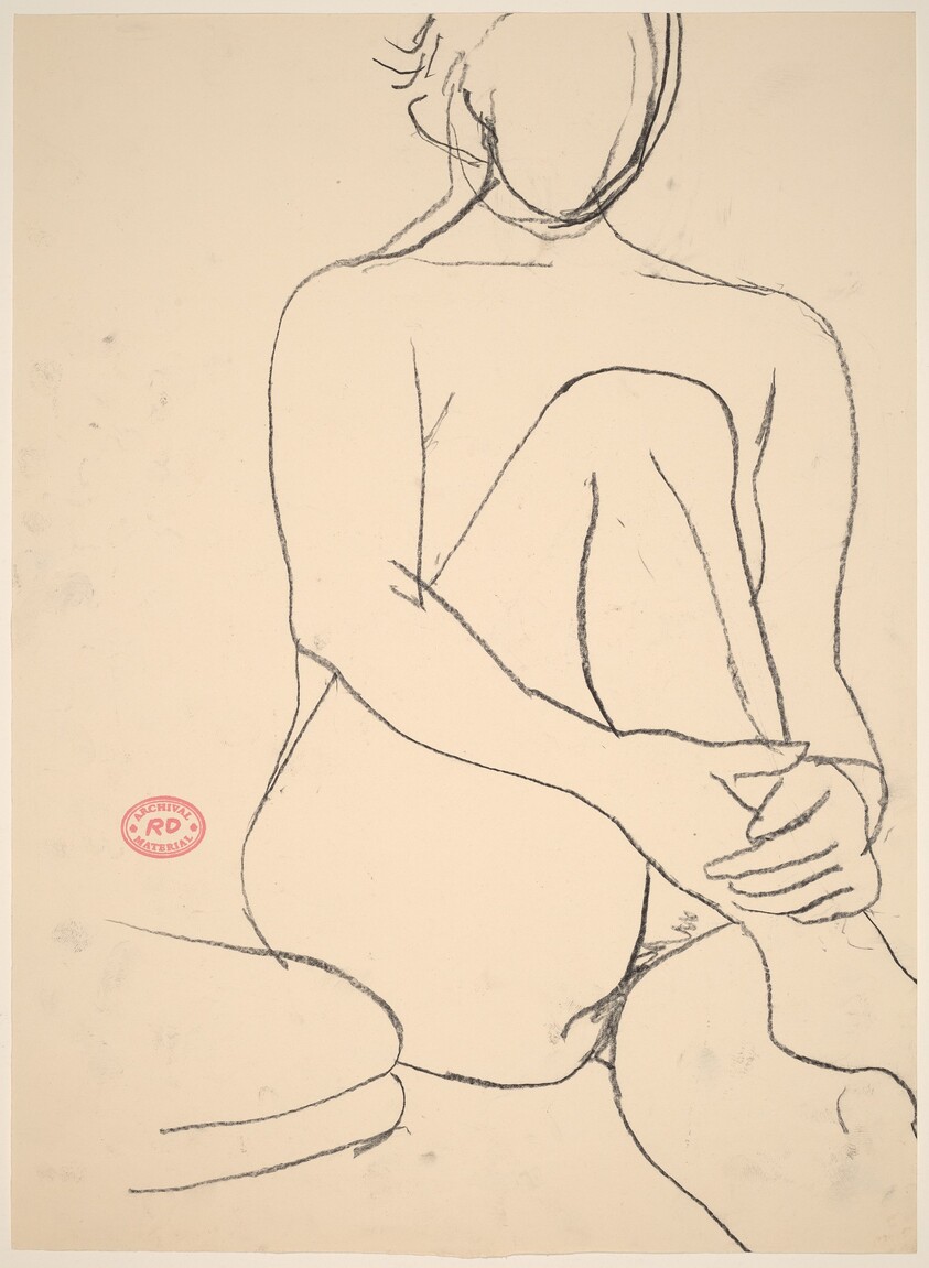 Untitled [seated female nude with leg drawn to chest] [recto]