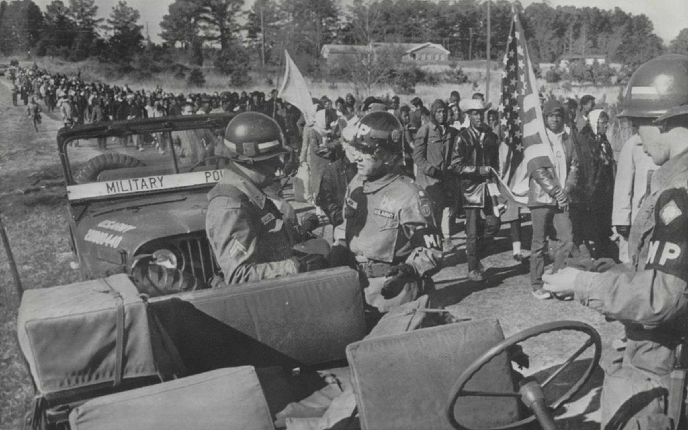 Title from caption on object: “Soldiers Kept alongside Marchers as Demonstrators Walked on Highway 80”, American 20th Century, March 1965