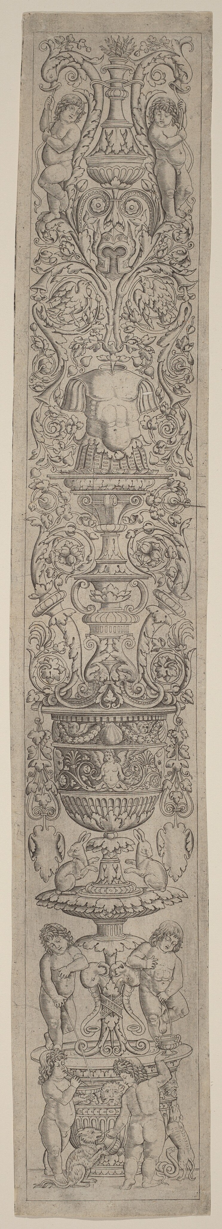 Ornament Panel: Four Children with a Cat and a Dog