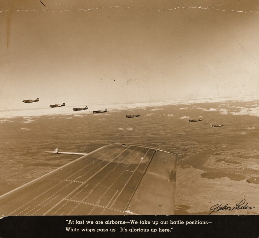 332nd Fighter Group in Flight, Selfridge Field, Michigan ("At last we are airborne—We take up our battle positions—White wisps pass us—It's glorious up here.")