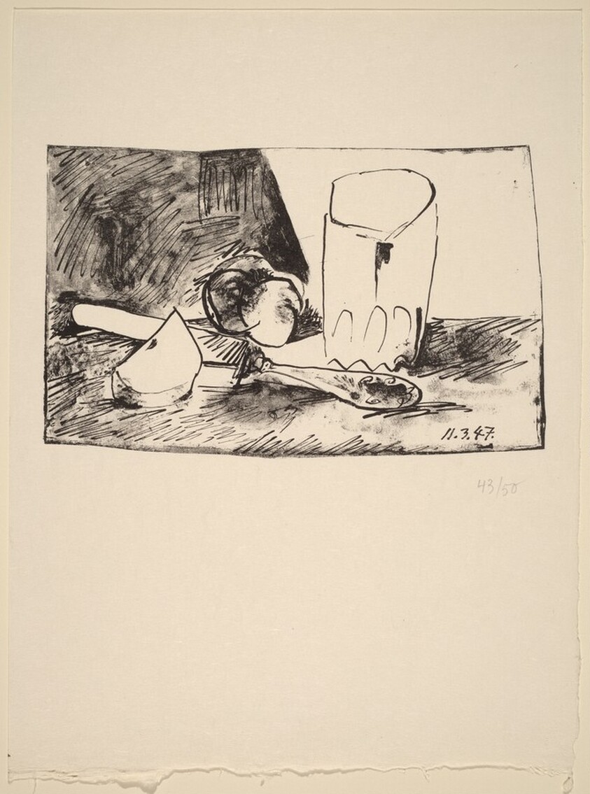 Pommes, verre et couteau (Apples, Glass, and Knife)