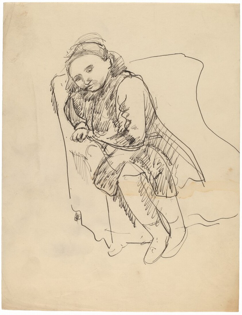 Young Girl Seated on Armchair, Leaning on Left Elbow