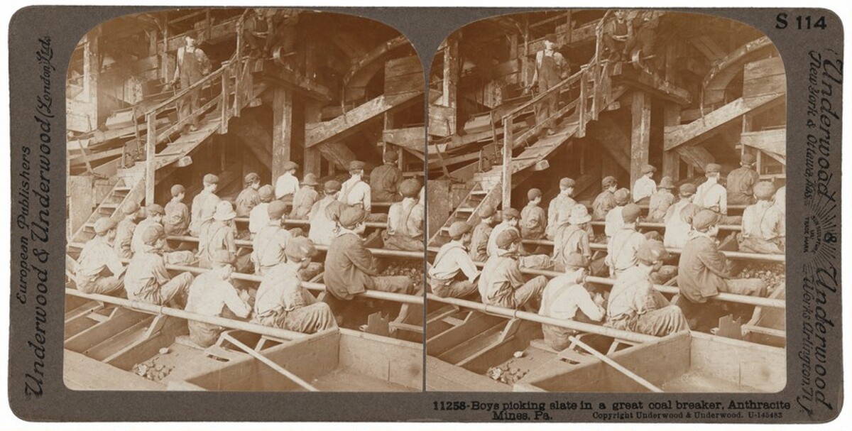 "Boys Picking Slate in a Great Coal Breaker, Anthracite Mines, Pennsylvania"