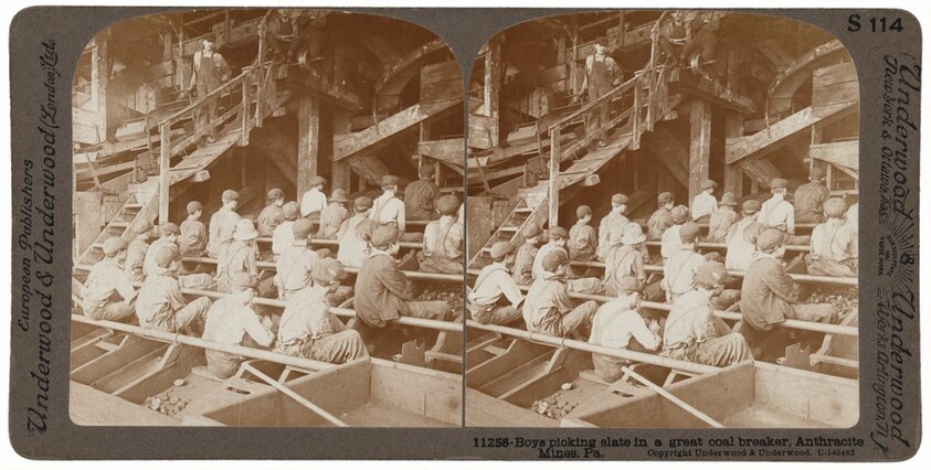 "Boys Picking Slate in a Great Coal Breaker, Anthracite Mines, Pennsylvania"
