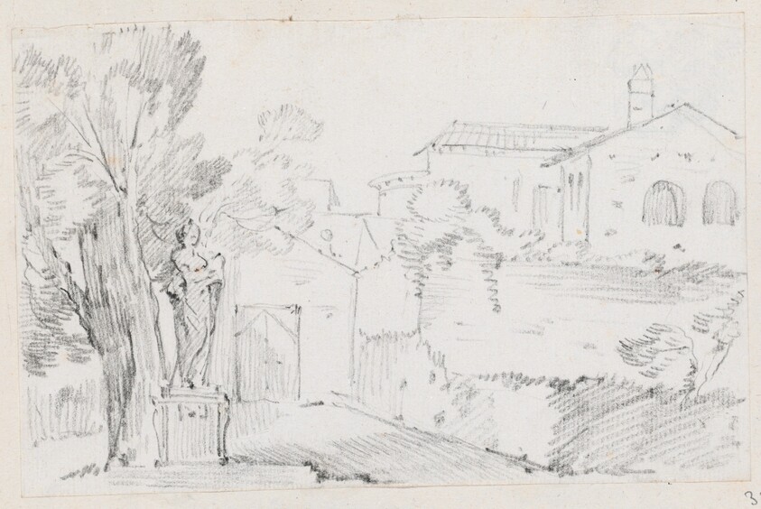 Corner of an Italian Garden with a Church Beyond
