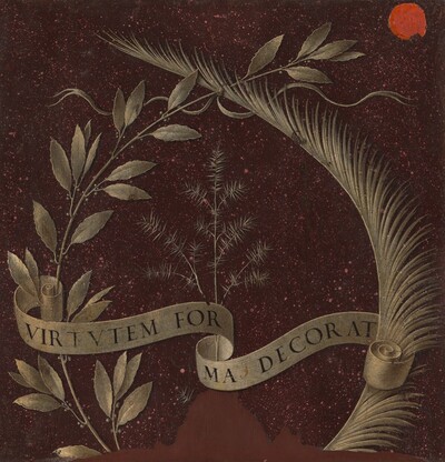 Wreath of Laurel, Palm, and Juniper with a Scroll inscribed Virtutem Forma Decorat [reverse]