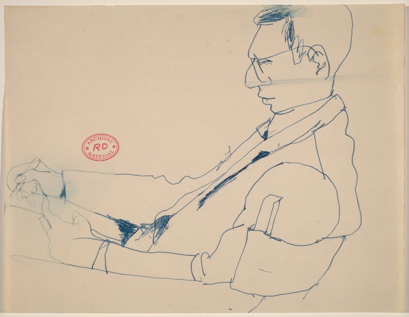 Untitled [side view of a seated man drawing]