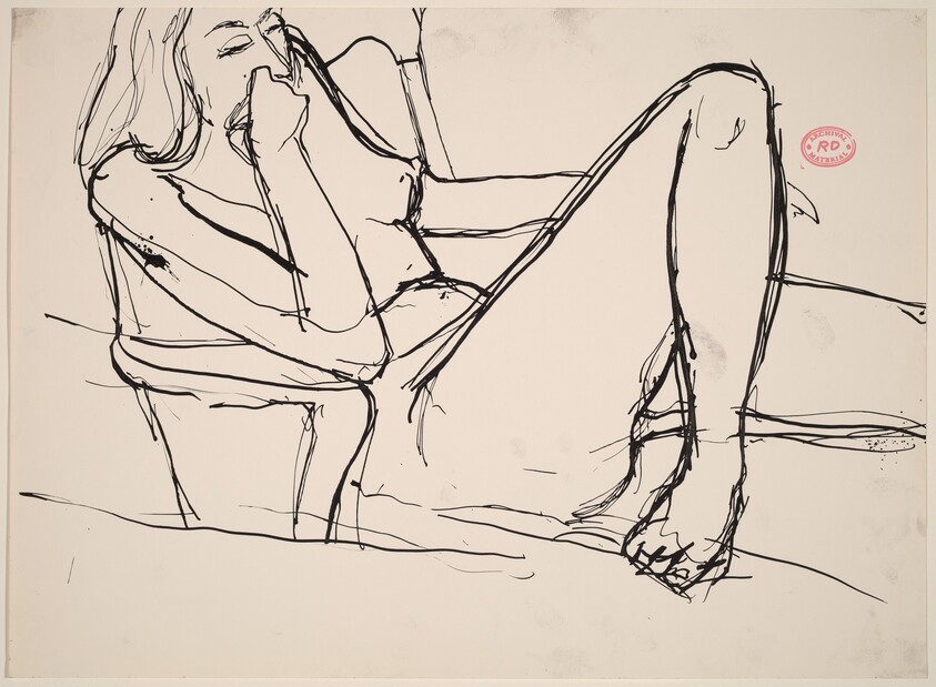 Untitled [seated nude with her leg bent and hand to mouth]