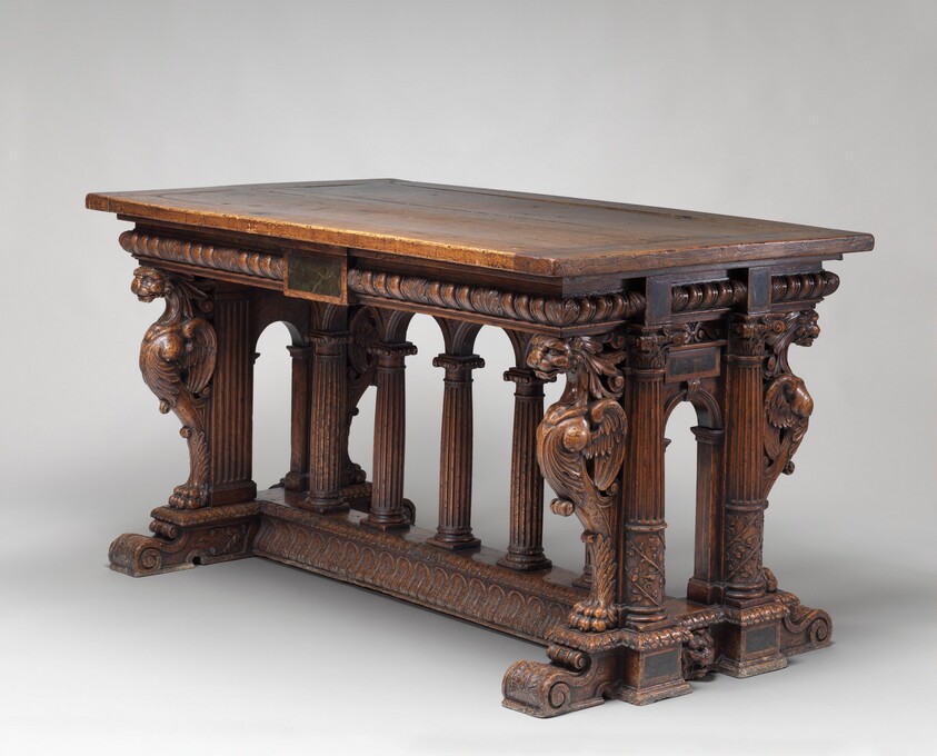 Walnut Table with Lion Sphinxes