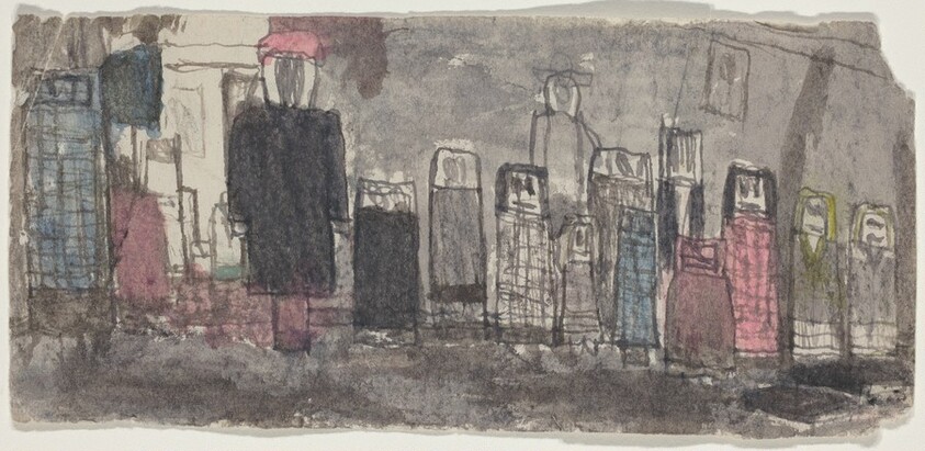 Untitled (Figures Lined  Against a Wall)