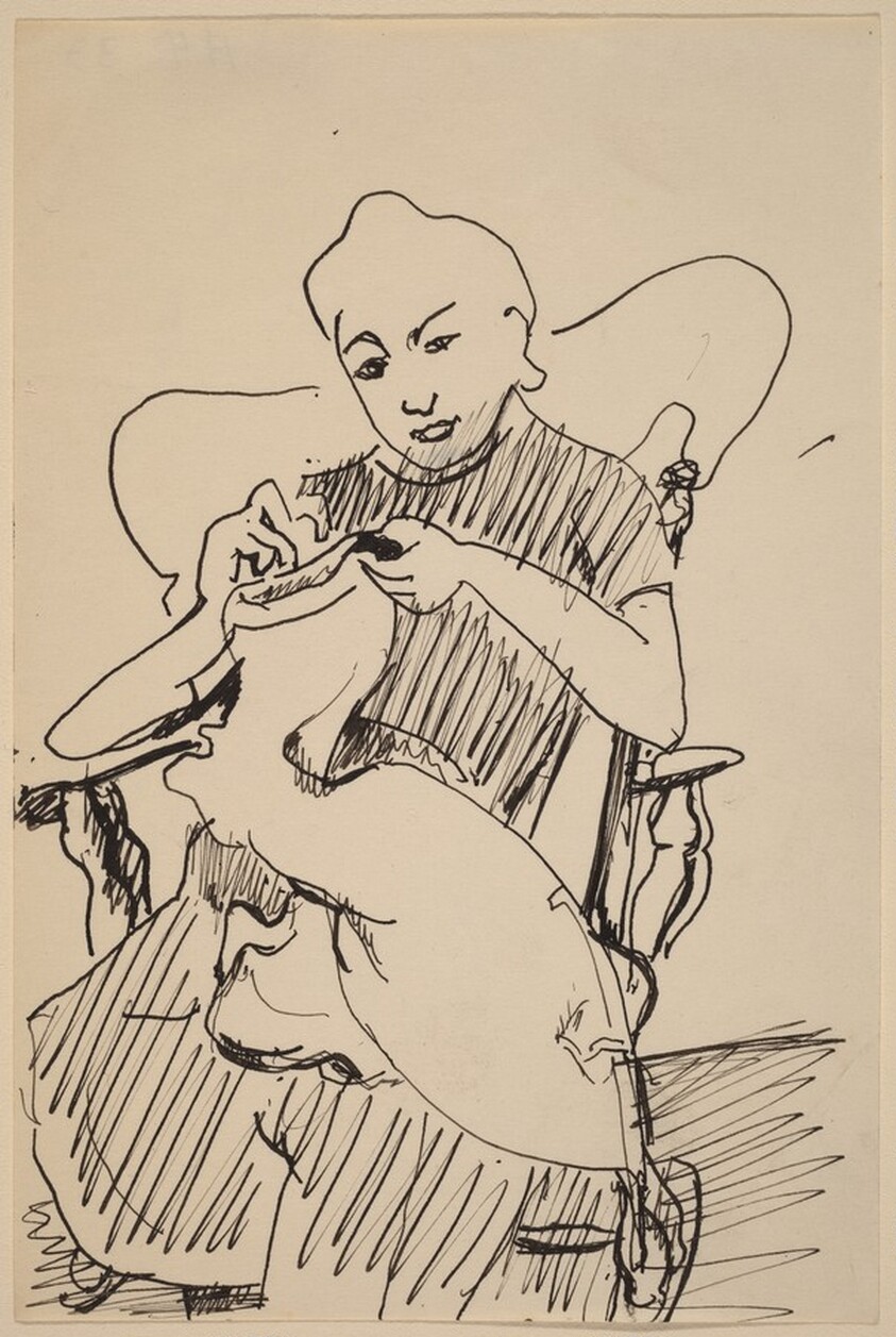 Woman Seated in a Rocker, Sewing
