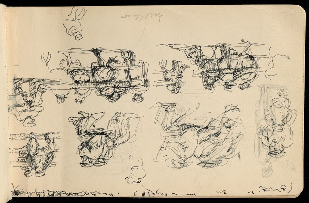 The image shows a series of swirling, interconnecting lines and shapes filling the page. The arrangement of lines appears to suggest clusters of figures seated at tables or in chairs. The interconnected shapes flow together in a way that might evoke a crowded and dynamic scene, such as a busy café or social setting.