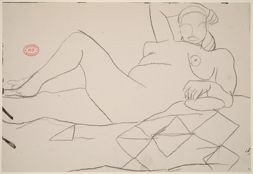 Untitled [reclining female nude on a quilt]